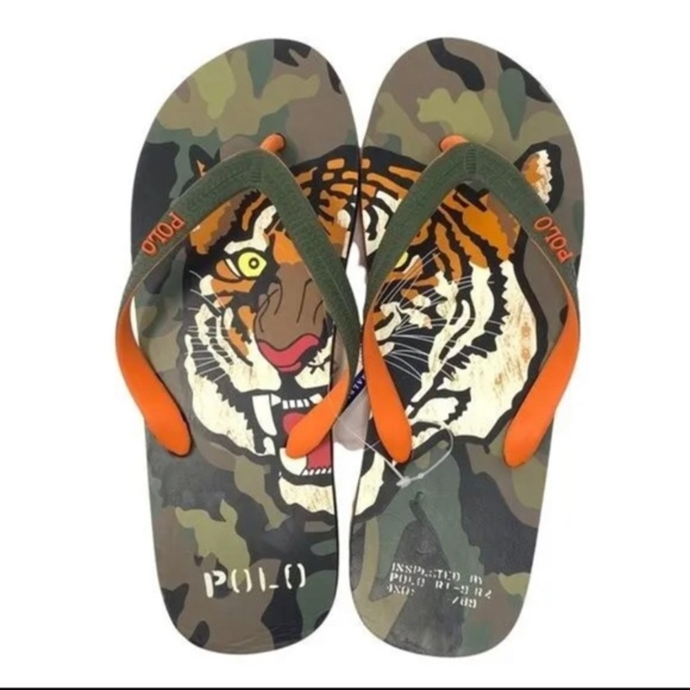 Polo Ralph Lauren Whitlebury II Tiger Camo Print Flip Flop Sandals  9/10 11/12